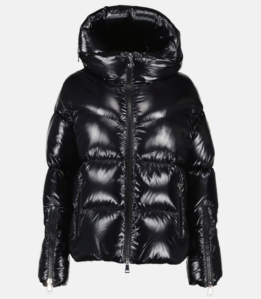 GUBBINO MONCLER DONNA NERO LUCIDO SCRITTA CAPPUCCIO