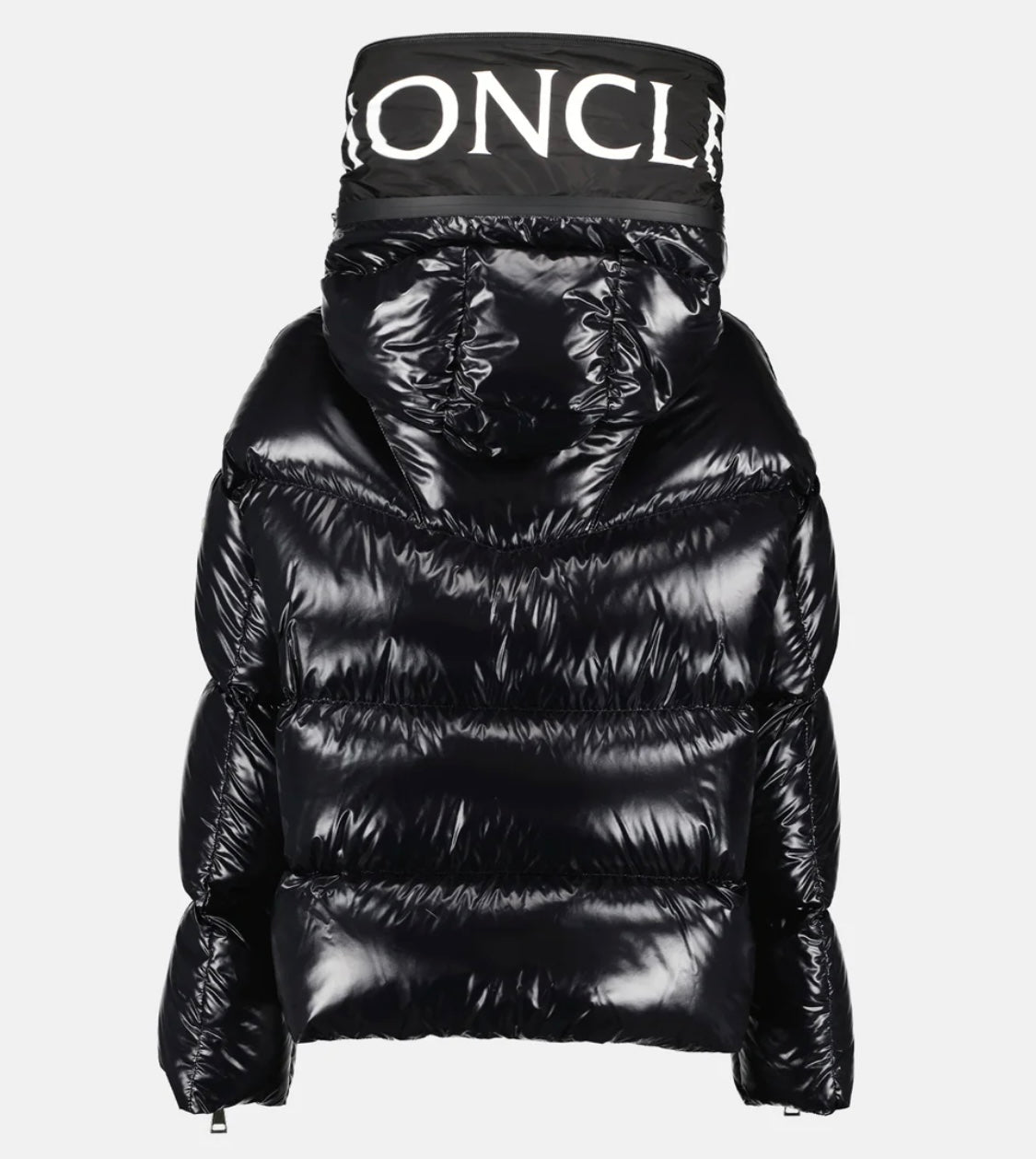 GUBBINO MONCLER DONNA NERO LUCIDO SCRITTA CAPPUCCIO